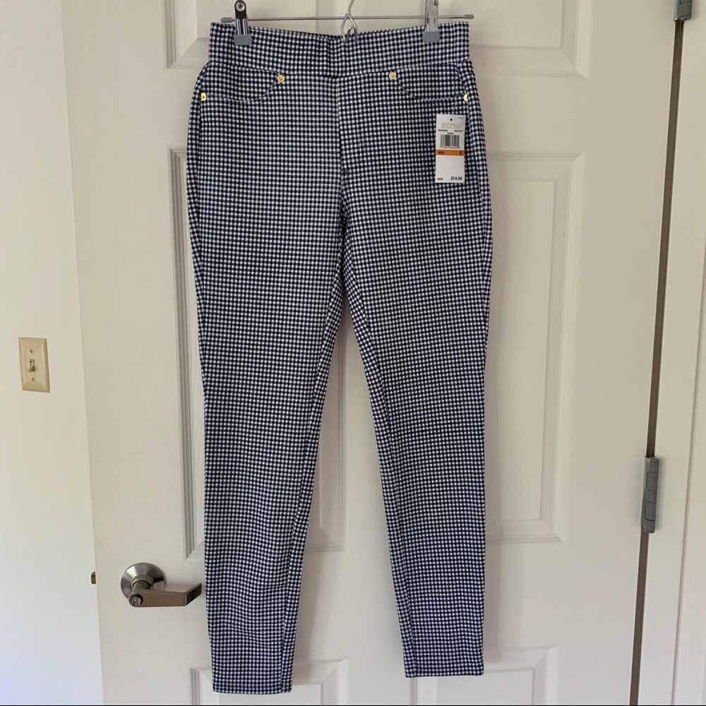 New MICHAEL KORS Blue/White Plaid Leggings S